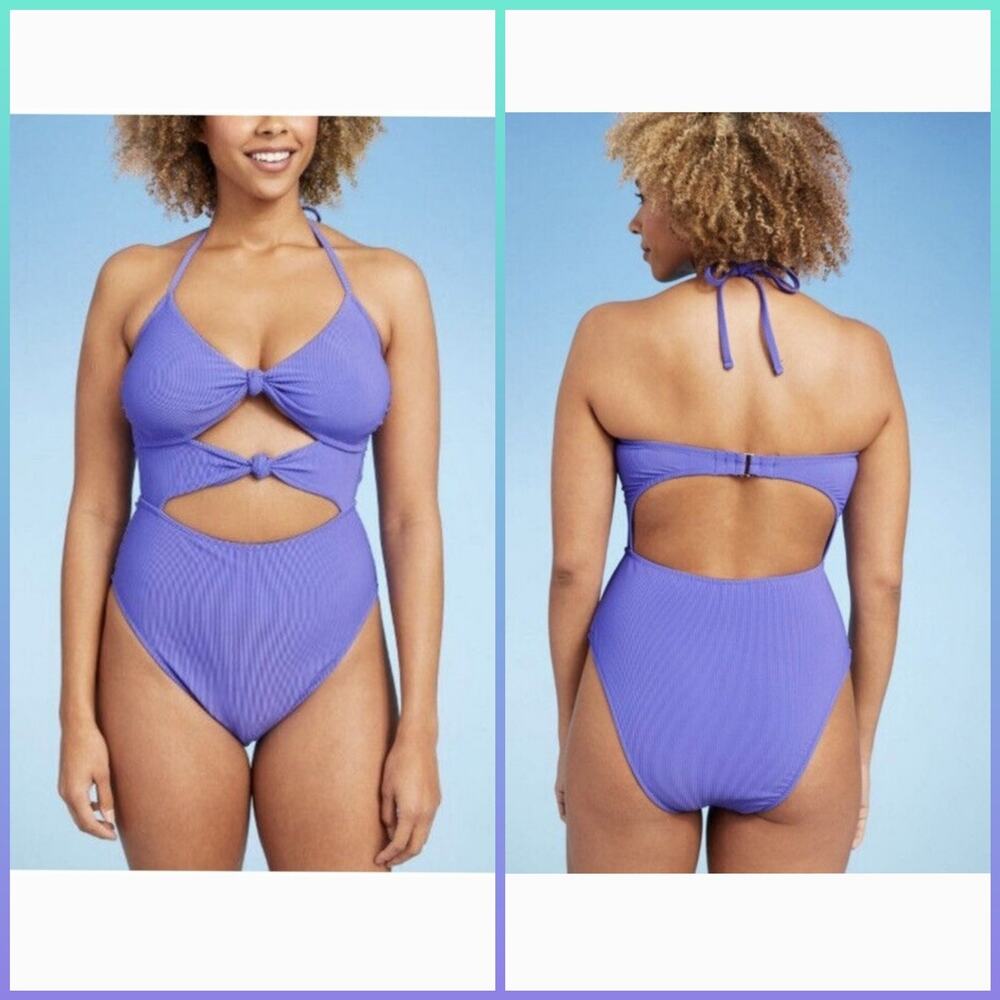 Shade & Shore Purple Double Knot Cutout Ribbed One Piece Women's Swimsuit XL